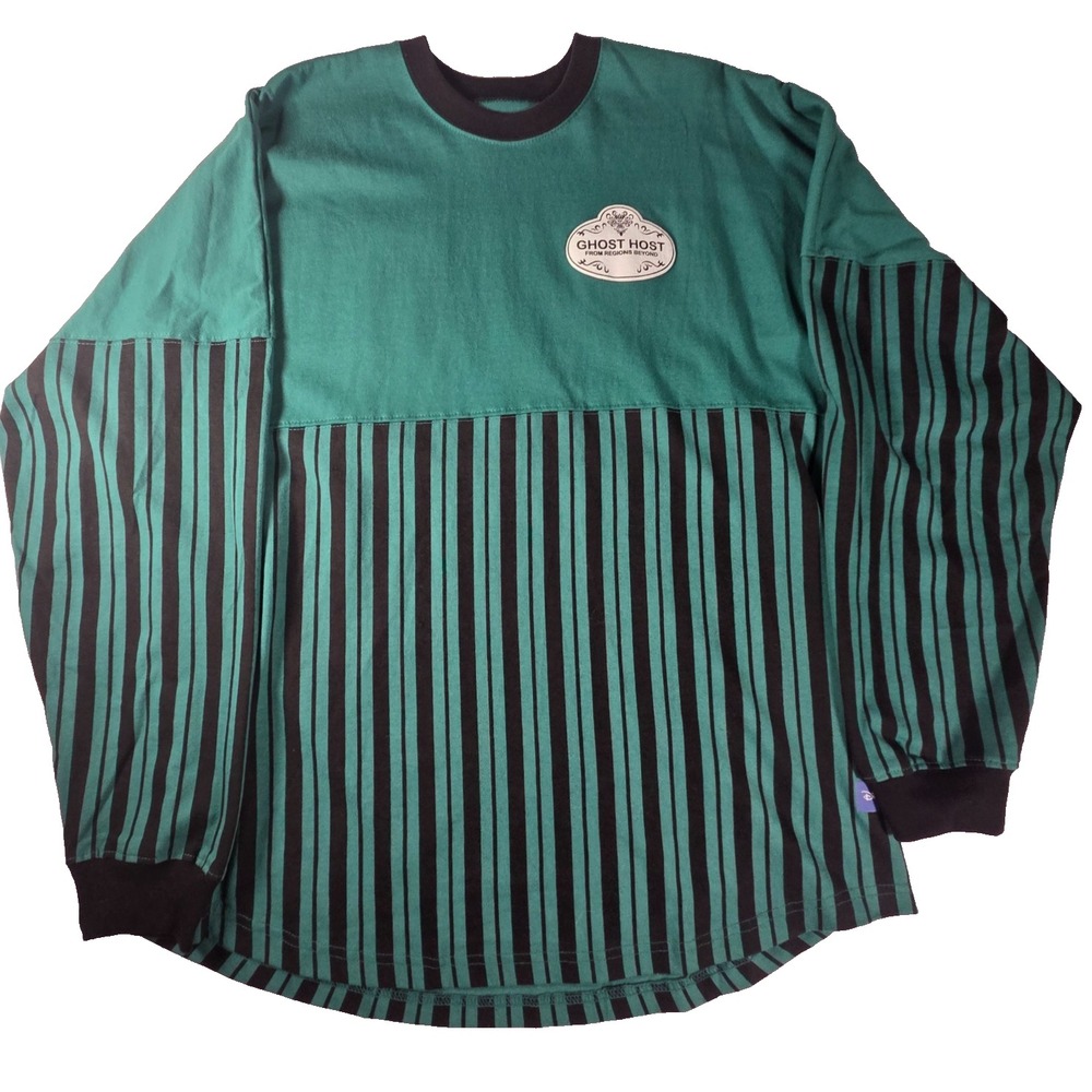 Haunted Mansion Ghost Host Spirit Jersey Large Disney Parks Green Black Striped
